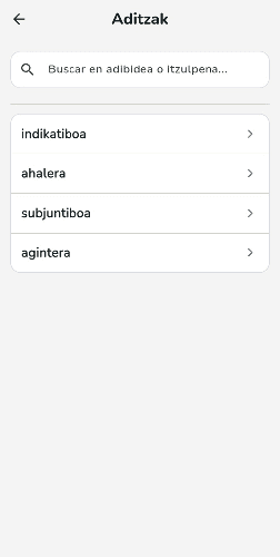 Pantalla de busqueda de verbos