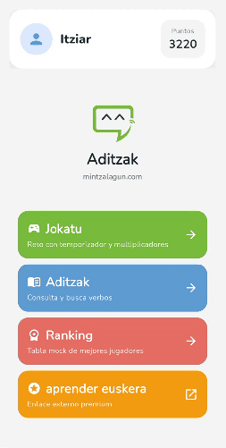 Pantalla principal de Aditzak